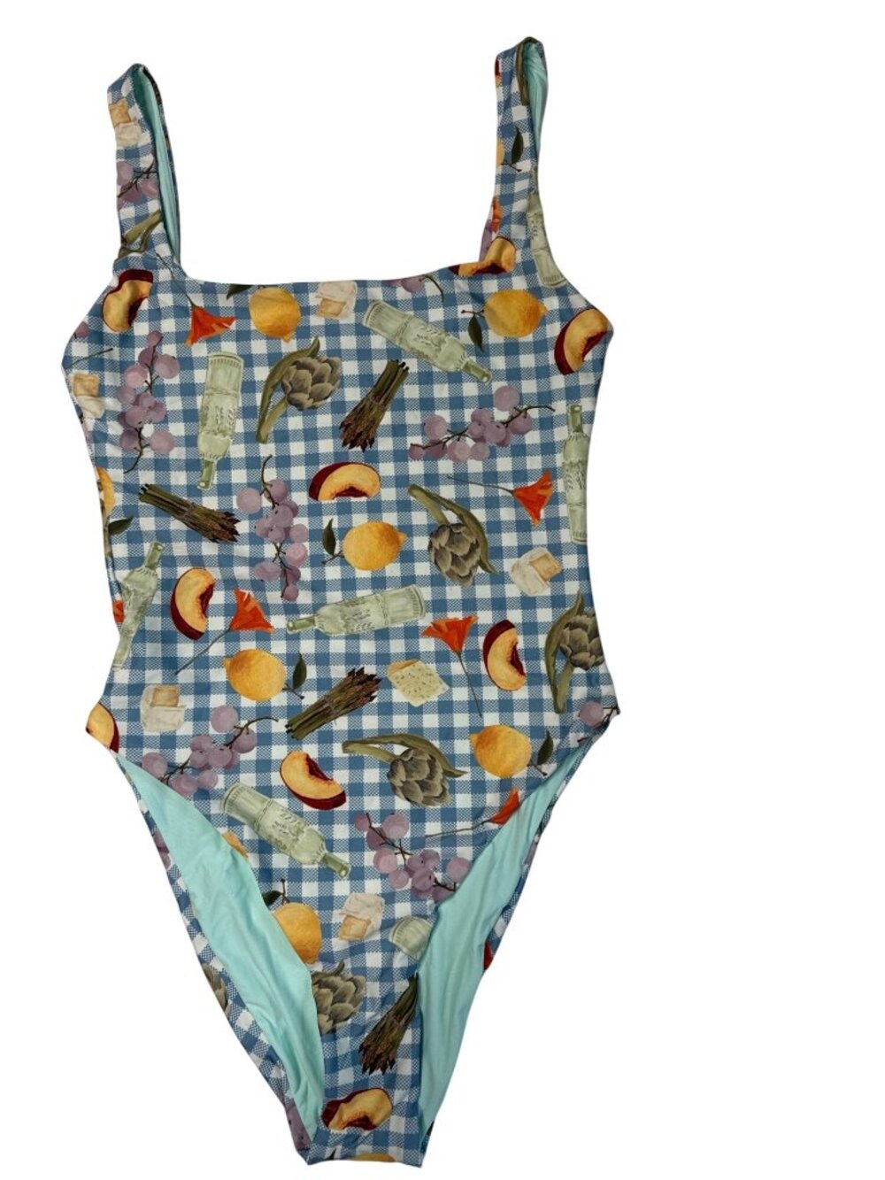 NWT AQUA x Lisa Says Gah Printed One Piece Swimsuit Blue/White Size Medium - Picture 5 of 11
